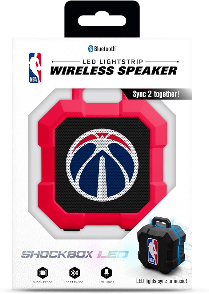 SOAR NBA Shockbox LED Wireless Bluetooth Speaker - Water Resistant IPX4, 5.0 Bluetooth with Over 5 Hours of Play Time - Small Portable Speaker - Officially Licensed NBA, Perfect Home & Outdoor Speaker