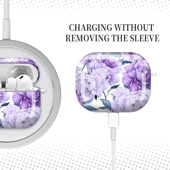 Case for AirPod Pro 3 Shock-Proof Protective Hard Case with Golden Keychain Compatible with Apple Airpods Pro 3rd Generation 2025 (Beautiful Purple Flower)