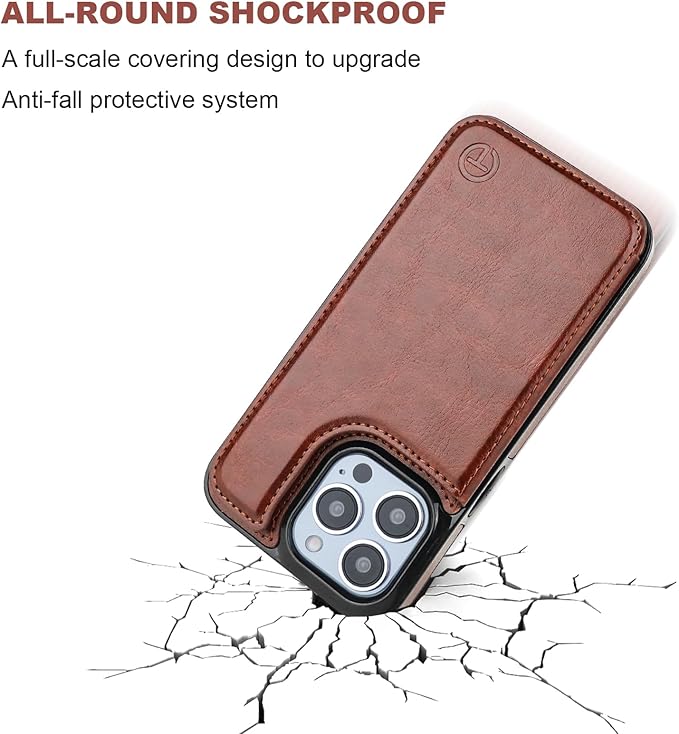 ONETOP Compatible with Magsafe for iPhone 13 Pro Wallet Case with Card Holder, PU Leather Kickstand RFID Blocking Case, Double Magnetic Clasp and Durable Shockproof Cover 6.1 Inch (Brown)