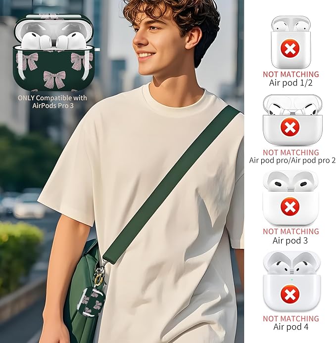 Compatible with AirPods Pro 3 Case 2025 for Women Girls – Cute Shockproof Protective Cover with Gold Round Buckle, Anti-Drop Soft Case for AirPod Pro 3rd Gen (Cute Bows)