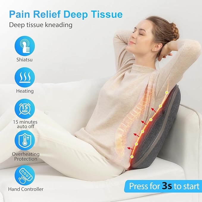 CooCoCo Shiatsu Back Massager with Heat, FSA Eligible Massager for Lower Back Pain Relief, Deep Tissue Kneading Massage, HSA Store Eligible Items, for Home Office Use