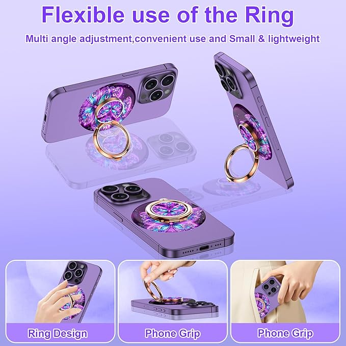 Magnetic Phone Ring Holder for MagSafe Grip,[Super Magnet],Stylish 360° Rotation Cell Phone Grip Stand Finger Ring Kickstand for iPhone 17 16 15 14 Pro Max,iPad and Smartphones,Purple