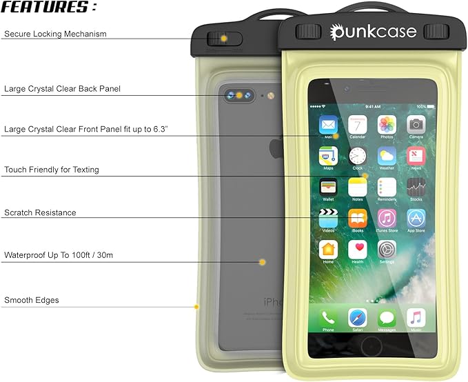 Waterproof Phone Pouch, PunkBag Universal Floating Dry Case Bag for Most Cell Phones incl. iPhone 8 Plus & Samsung Galaxy S9 | Perfect for Keeping Your Cellphone & Valuables Dry and Safe