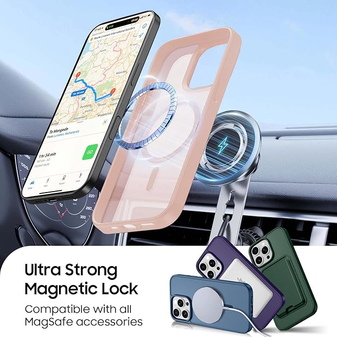 Magnetic for iPhone 15 Pro Max Case with Detachable Wallet, Compatible with MagSafe, Credit Card Holder with Slim Shockproof Protective Phone Cover, Pink