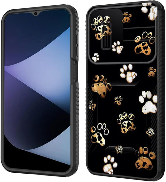 for Galaxy A17 5G Case Built in Slide Camera Lens Cover,Heavy Duty Shockproof Protection Dual Layer Case for Samsung Galaxy A17 5G 6.7" 2025,Cute Dog Paw Prints