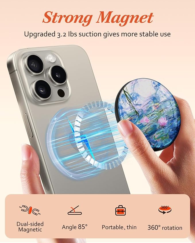 Kidcube Phone Grip Compatible with Magsafe - Magnetic Phone Grip Stand Cute Design Finger Grip Kickstand Ring Holder Women Girls Compatible with Magsafe Accessories for iPhone 16/15/14/13/12 Series