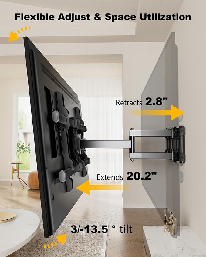 FORGING MOUNT Full Motion TV Wall Mount for 42–95 Inch Screens, Pre-Assembled TV Mount for Easy Install, Swivel, Tilt,Universal Wall Mount Bracket,VESA 800x400mm Holds 154 lbs, 12″/16″ Wood Studs