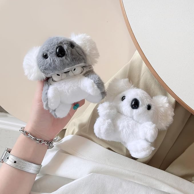 Yatchen Furry Case for AirPods Pro 3,Funny Cute 3D Cartoon Plush Kawaii Koala Gray Fluffy Soft Warm for AirPods Pro 3rd Generation Case Carrying Charging Box with Keychain Anti-Fall Protector