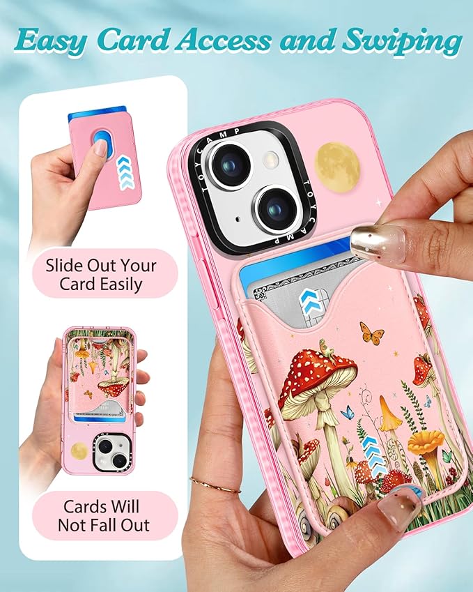 Toycamp for iPhone 15 Case - Compatible with Magsafe with Credit Card Holder Wallet Magnetic Cute Women Teen Girls Kawaii Girly Unique Moon Design Pretty Phone Cover for Apple 15 6.1"