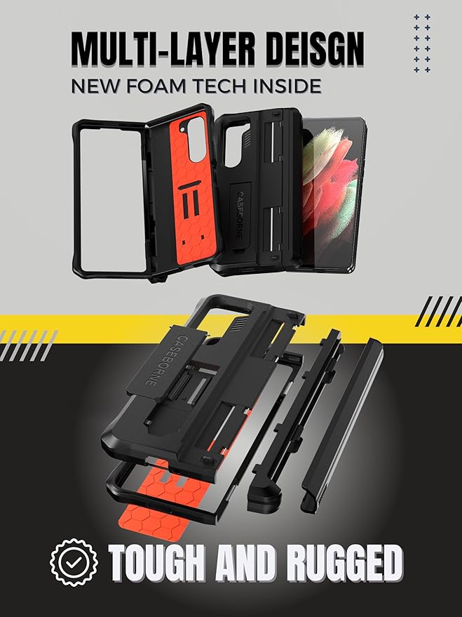 CaseBorne V Compatible with Samsung Galaxy Z Fold 5 Case - Full Body with Hinge Protection Cover, [Tempered Glass Screen Protector], Kickstand and S Pen Holder, [Recycled Materials] Black