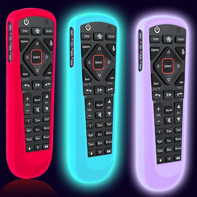 3 Pack Cover for Dish Network Remote, Case for Dish TV Remote Control 52.0/54.0 Replacement, Silicone Skin Sleeve Glow in The Dark Green Blue Purple