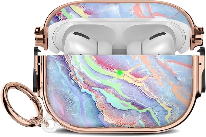 Maxjoy for Cute Airpods Pro 2 case with Safety Lock,Compatible Airpods Pro Case 2nd/1st Gen,Compatible Colored Marble AirPods Case Cover for Women Girly with Keychain-Rainbow