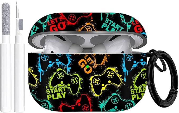 for Airpods Pro Case, Cute Cool Game Controller Pattern TPU Soft Cases for Airpods Pro Case 1st Gen, Shockproof for Airpods Pro 2019 Case Men Women with Cleaner Kit & Keychain