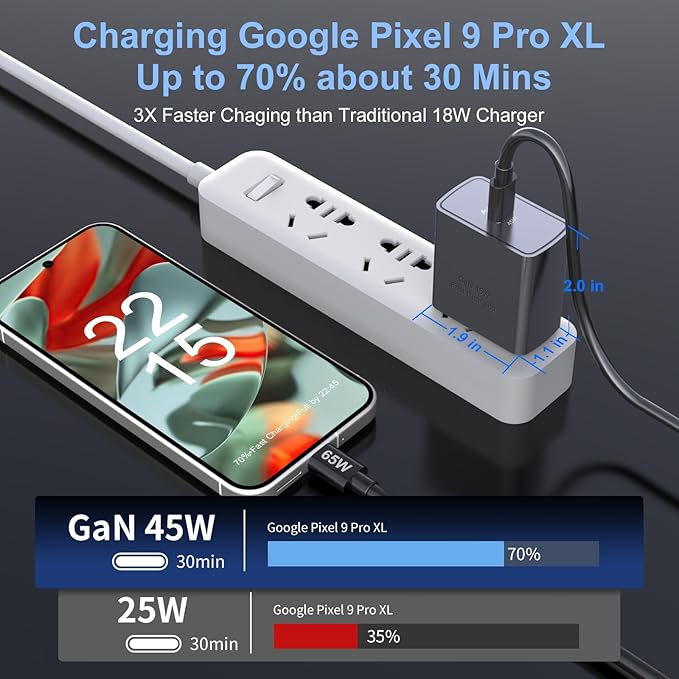 45W USB C Fast GaN Charger for Google Pixel 9 Pro XL/9 Pro/9/8 Pro/8/8a/7 Pro/7a/7/6/5/4 XL, Aymla 45 Watt Type C Adapter PD 3.0/PPS Wall Plug Charging Rapidly Block with 10 FT C to C Cable (Black)