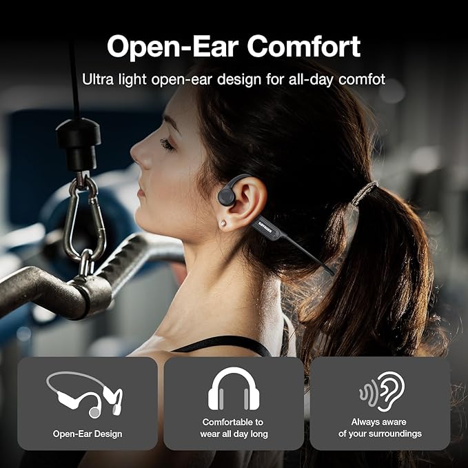 Bone Conduction Headphones, Bluetooth 6.0 Wireless Open Ear Headphones with Mic, IP56 Waterproof Running Headphones, 10-Hour Playtime for Cycling, Hiking, Running and Workout