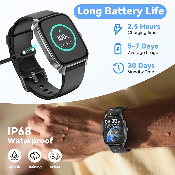 Pedometer Watch for Men Women Android & iPhone, 1.85" Retina Display with Answer/Make Calls, Smart Watch with Pedometer, Calories & Step Counter, Waterproof Heart Rate/Sleep/SpO2 Monitor