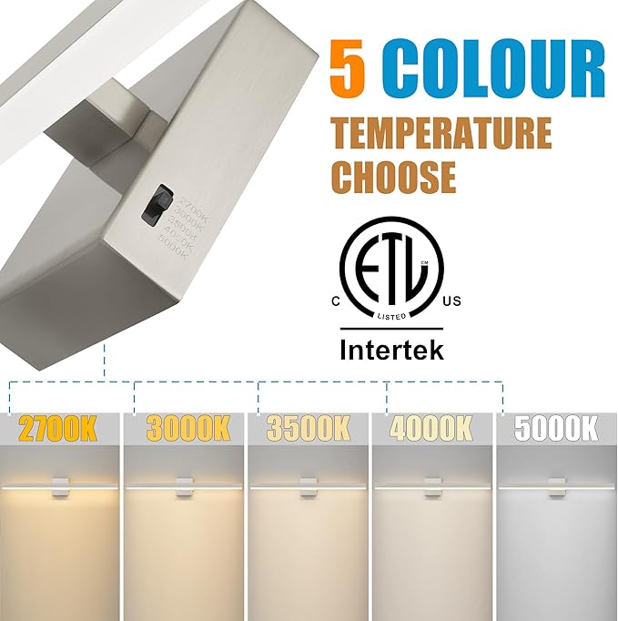 Nickel Bathroom Vanity Light 39.4 inch, 24W Dimmable 5CCT LED Bathroom Light Fixture Over Mirror Restroom-ETL Certificated