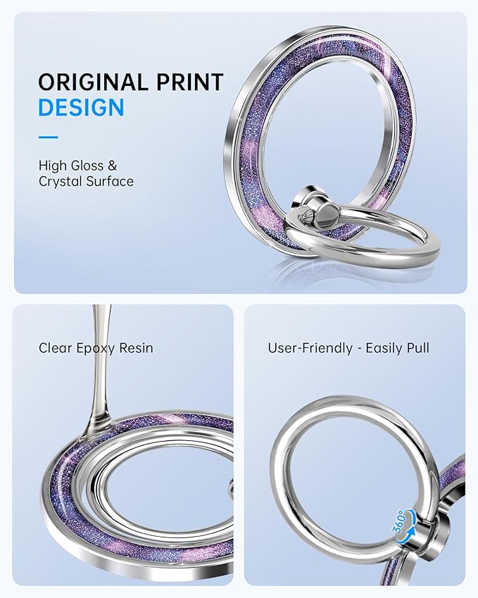 Magnetic Phone Ring Holder Compatible with MagSafe - Cell Phone Grip Magnet Removable Finger Ring Grip Stand Cute Girly Kawaii Design for iPhone 17 Pro Max 16 15 14 13 12 Series Quicksand
