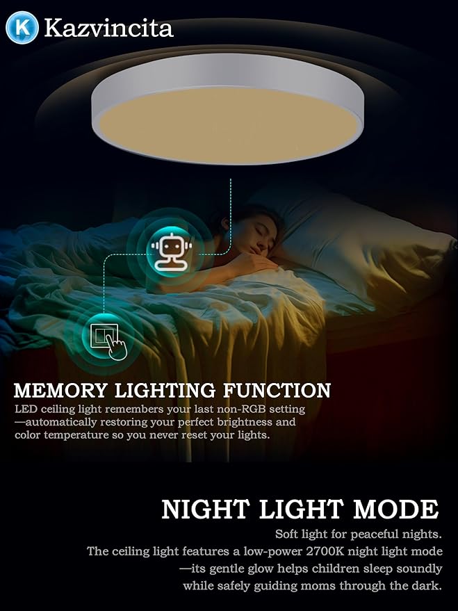 BT-Version LED Ceiling Light with Speaker 40W 13Inch Music Ceiling Lamp with Remote Control Adjustable Brightness & Color Temperature RGB Ambient Lighting for Kids Room Bedroom and More