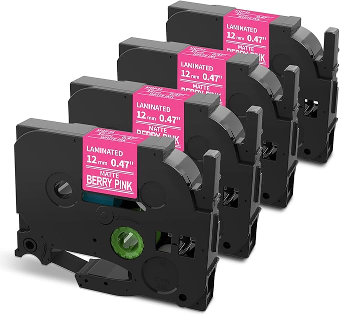Replacement for Brother Label Maker Tape Pink TZE-MQP35 P-Touch Label Tape 12mm 0.47" Berry Pink TZe TZ Pastel TZEMQP35 Work with PT-D410 PT-D220 PT-D210 PT-D200 Ptouch Refills, 1/2 Inch, 4-Pack