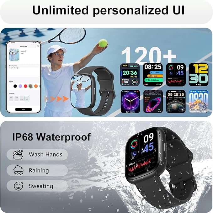 Smart Watch with Alexa & Bluetooth Calling-1.83" HD Touchscreen Fitness Watch, Fitness Tracker w/Heart Rate/Sleep Monitor, 30-Day Standby, 120+ Sports Modes, IP68 Waterproof Smartwatch for Android iOS