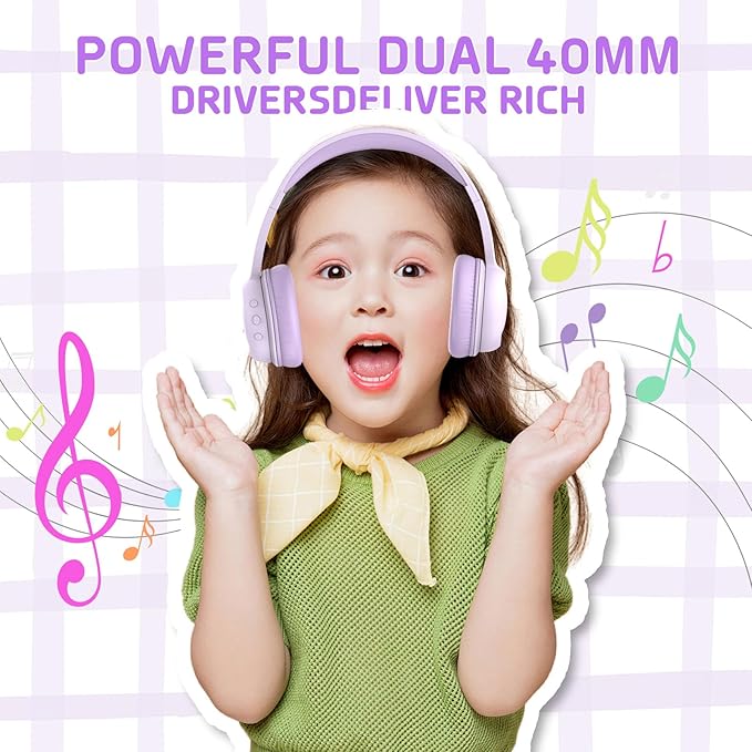 Kids Bluetooth Headphones,Kids Headphones Wireless with 85dB Volume Limiter, 30H Playtime, Adjustable Headband,Over-Ear Headphone for Kid School Online Class Travel(Purple)