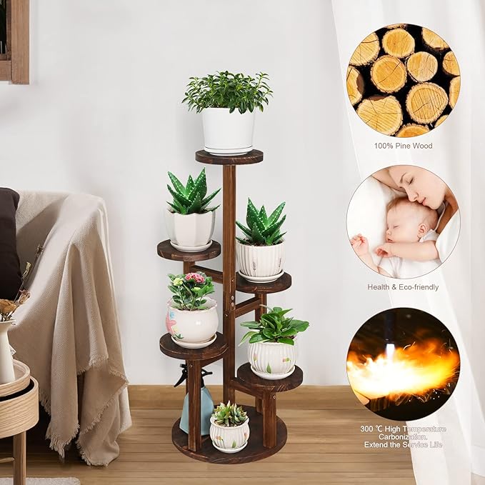 Plant Stand Indoor,5 Tier Plant Stand for Multiple Plant,Wood Plant Shelf Corner Tall Plant Holder Flower Stand for Balcony Office Living Room Garden Patio(Brown)
