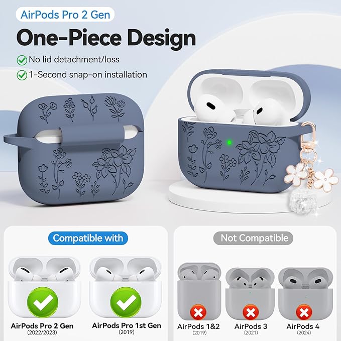 for AirPods Pro 2 Case, Soft Silicone Airpod Pro Case Cover QUTE with Keychain & Cleaning Kit Compatible with AirPods Pro 2nd/1st Generation for Women Girly, Anti-Scratch
