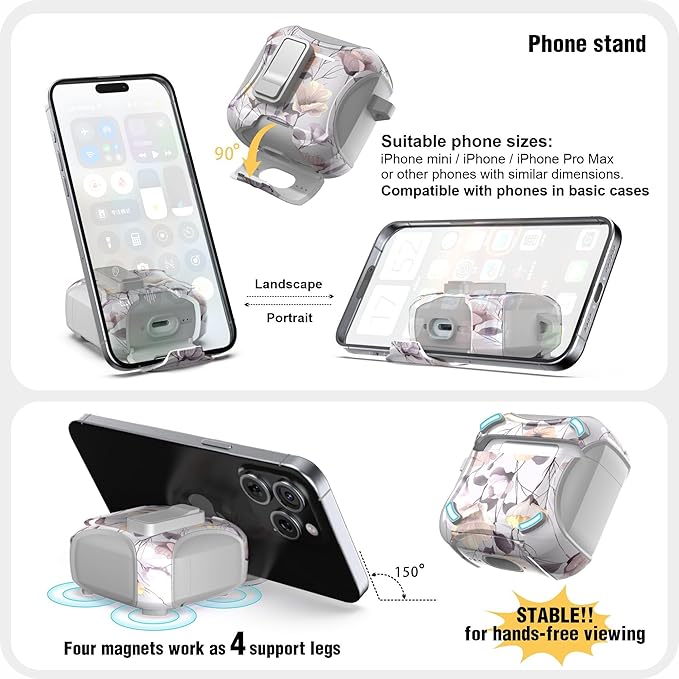 wenew Compatible with AirPods 4th Generation Case Cover with Phone Stand, Cleaner, Clip, Compatible with Magsafe Charger, One-Click Pop Open Lock iPod 4th Case (Gray, AirPods 4th)