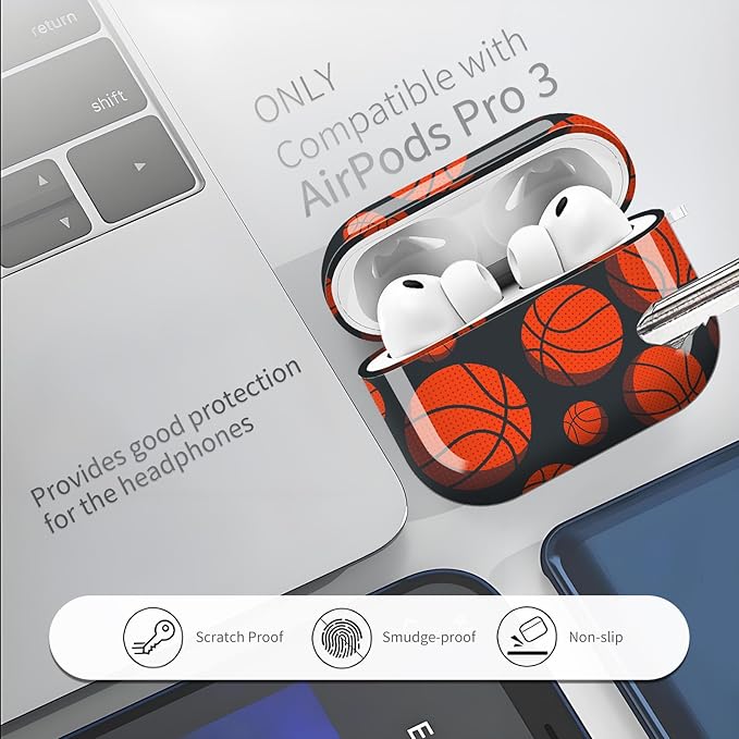 Compatible with AirPods Pro 3 (2025) Case, Airpod Pro 3 Protective Cover with Cute Golden Keychain for Girls & Women (Basketball)