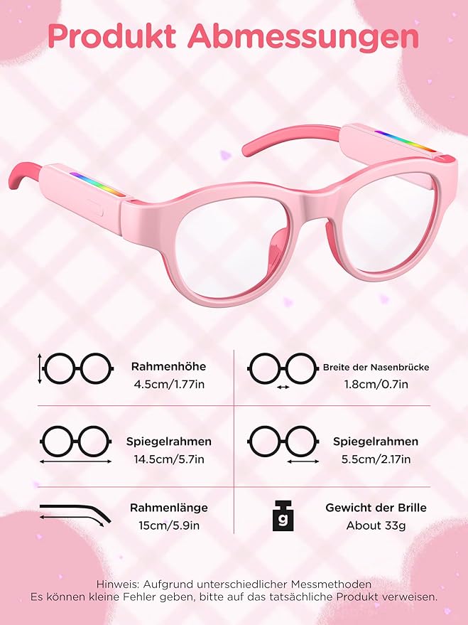 Kids Blue Light Glasses with Bluetooth Audio,Smart glasses,RGB 7-color light, Kids Smart Glasses Gifts