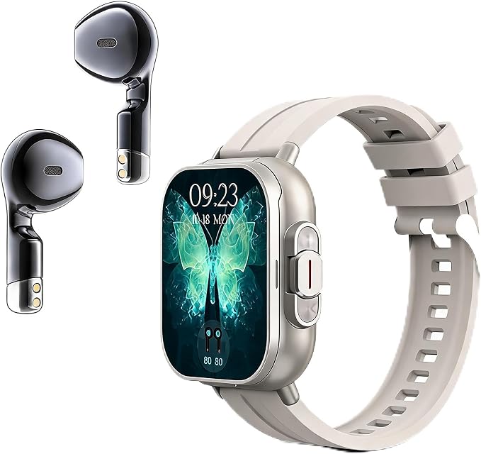 Zopsc Smart Watch with Earbuds, 2.01 Inch HD Touch Screen 2 in 1 Smartwatch for iOS for Android, Sport Fitness Tracker Watch with Bluetooth Earbuds for Men Women (Silver)