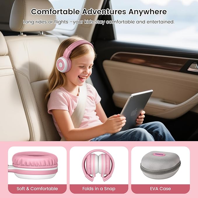 SIMOLIO Kids Bluetooth Headphones with Auracast Audio Sharing for Group Listening - Stream from One Bluetooth Device to Multiple Headphones, Foldable with Mic for School, Travel & Online Learning