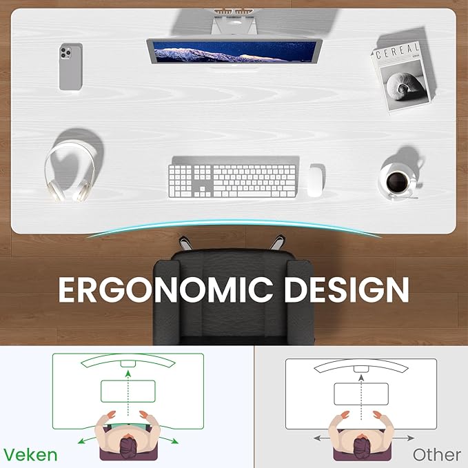 Veken 55 x 23.6 Inch Electric Standing Desk with Adjustable Height, Sit to Stand Computer Table for Study, Work or Gaming, Home Office Desk White