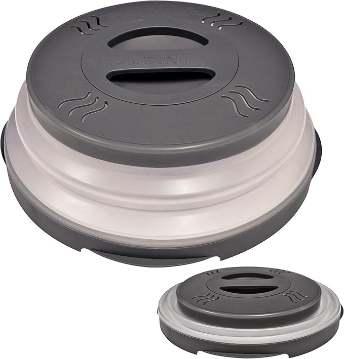 HOVER COVER High Power Magnetic Microwave Splatter Cover with Strongest Magnetic Grip, Collapsible 12-Inch BPA-Free Food Lid, Vented Plate Guard, Dishwasher Safe Space-Saving Storage - Gray