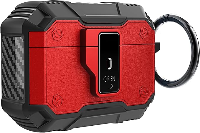 for AirPods Pro 3 Case, Secure Lock Magnetic Lid Cover with Keychain, Military Grade Shockproof Protective Case for Airpods Pro 3rd, Wireless Charging & Front LED Visible, Red Black