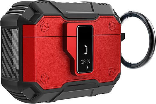 for AirPods Pro 3 Case, Secure Lock Magnetic Lid Cover with Keychain, Military Grade Shockproof Protective Case for Airpods Pro 3rd, Wireless Charging & Front LED Visible, Red Black