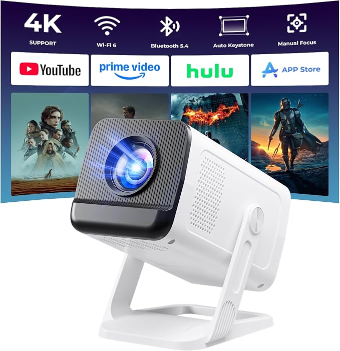 Mini Projector with WiFi and Bluetooth, Portable Proyector 4K 1080P Support