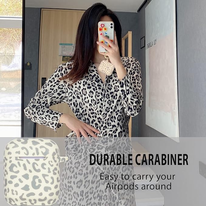 Leopard Silicone Compatible with Airpods Case, Gawnock Soft Earpod Case Flexible Compatible with Airpods 2nd/1st Generation Print Cover for Women Girls with Keychain - Beige Leopard Cheetah