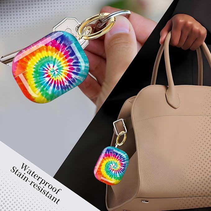 for AirPods Pro 3 Case, Compatible with AirPods Pro 3rd Generation Case (2025), Shockproof Protective Cover with Golden Carabine (Rainbow Tie Dye Spiral)