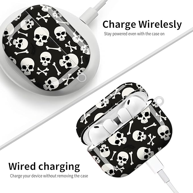 Compatible with AirPod Pro 3 (2025),Cute Case Cover for Women & Men, Full Protection Shockproof Hard Case with Keychain, Wireless Charging Case Accessories(Skulls and Crossbones)