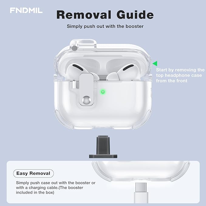 Case for AirPods Pro Case Cover with [Lock Safety & Pop Up][Military Shockproof] Anti-Yellow Transparent Soft TPU Wireless Charging for AirPods Pro Generation Case with Keychain,Clear