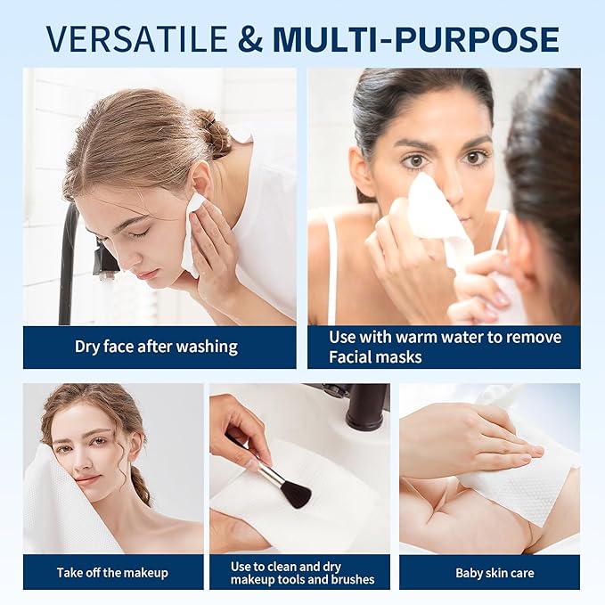 Towels XL, 100% Biobased Face Towel, Disposable Face Towelette, Thick Face Towel for Sensitive Skin, Makeup Remover Dry Wipes, Ultra Soft, 1 Pack, 50 Ct