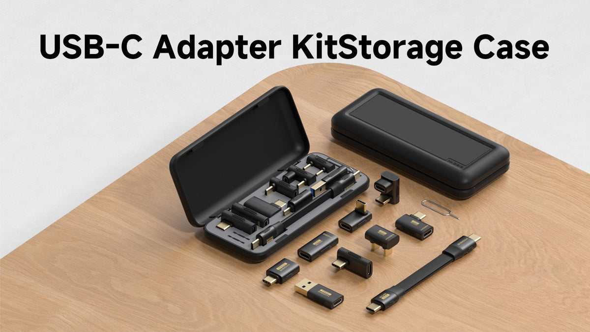 Hagibis USB-C Adapter Kit, Multifunction 80Gbps 240W 8K@60Hz USB4 V2.0 Type-C Right Angle Adapter 90 Degree Convertor Set Magnetic Storage Case with USB4 Cable and SIM Card Eject Pin