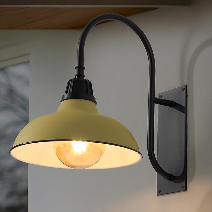JONATHAN Y JYL7614H Stanley 12.25" 1-Light Farmhouse Industrial Indoor/Outdoor Iron LED Gooseneck Arm Outdoor Sconce for Entryway Lobby Kitchen Bathroom Bedroom Living Room Hallway, Matte Yellow