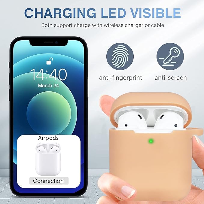 Silicone Compatible with Airpods Case, Gawnock Soft Case Cover Flexible for Compatible with Airpods 2nd/1st Generation Cover for Women Girls with Keychain - Khaki