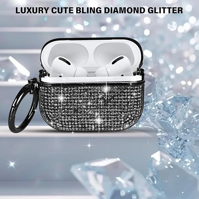 LUVI for AirPods Pro 3 Diamond Case Rhinestone Bling Glitter Crystal Shiny Sparkle Cute for AirPods Pro 3 Cover for Girls Women Wireless Charging Luxury Skin Black