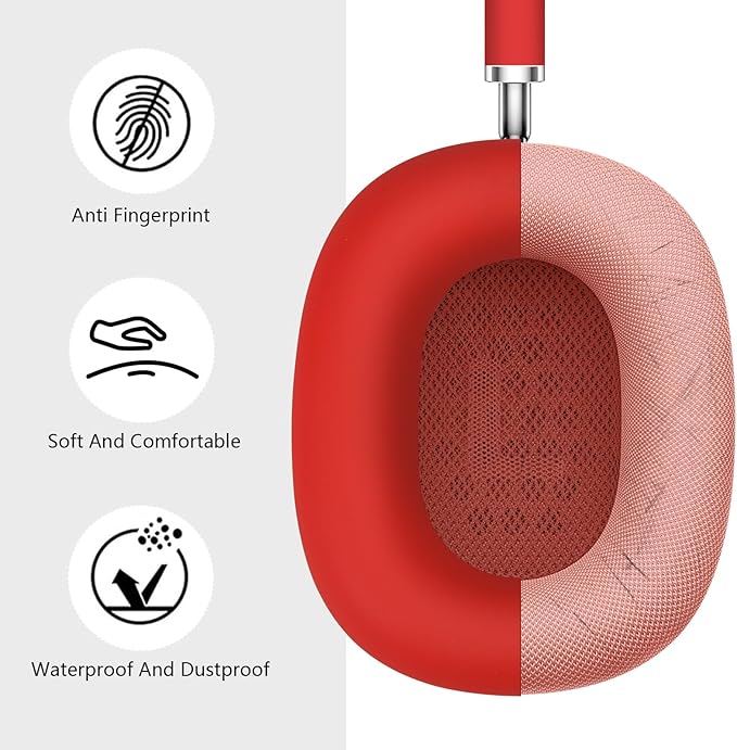 Case for Airpods Max Headphones, Ear Pad Cases Cover/Ear Cups Cover/Headband Cover for AirPods Max (USB-C/Lightning)(2024/2020), Silicone for Airpod Max, Accessories Cass(Red)