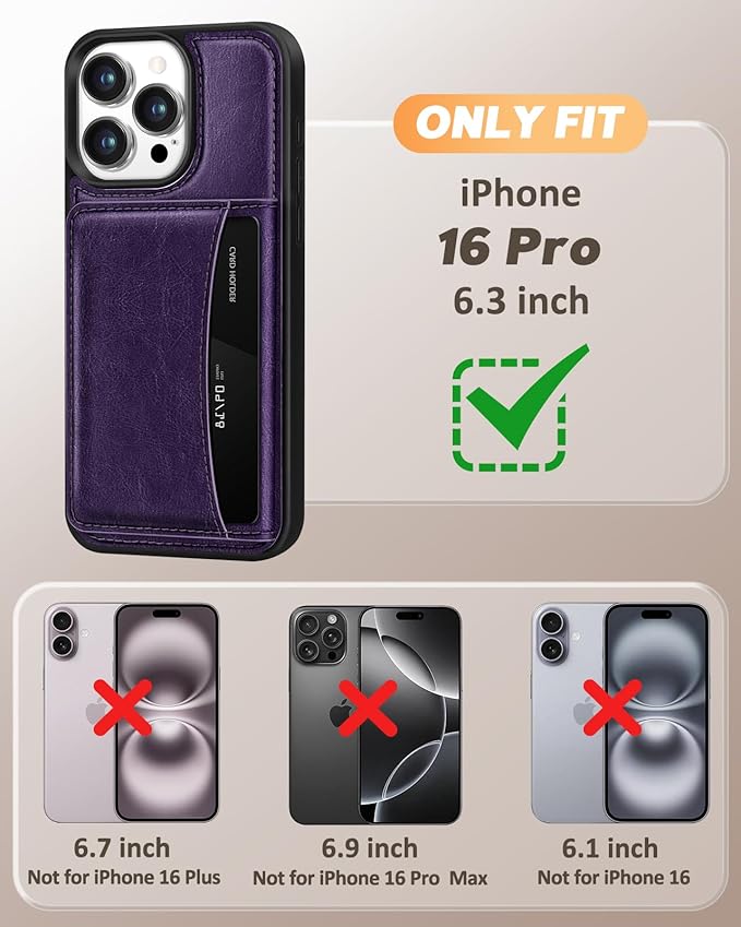 for iPhone 16 Pro Case with Wallet - Fits 4 Card Slots, Compatible with MagSafe for Women Aesthetic Durable PU Leather Credit Card Holder Kickstand Phone Cover for Apple 16 Pro, Purple