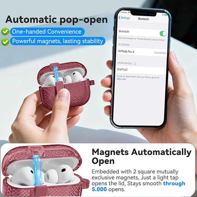 for AirPods Pro 3 Case with Phone Stand & Secure Lock, Auto-Open Clear Case Cover Compatible with Apple AirPods Pro 3rd Generation with Cleaning Kit & Keychain